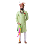 Maharaja Style Lime Green Brocade Silk Sherwani | Regal Ethnic Wear | Jaipurio